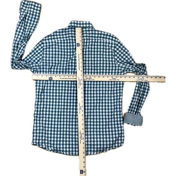H&M Teal Green & White Gingham Check Long Sleeve Button Down Shirt Mens Medium - Picture 8 of 8